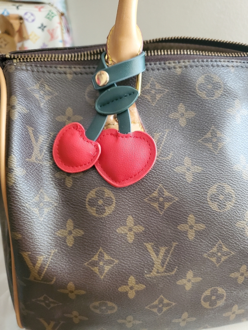💎$3 WITH BUNDLE💎 PU Leather Light Red Cherries Bag Charm - Picture 3 of 9